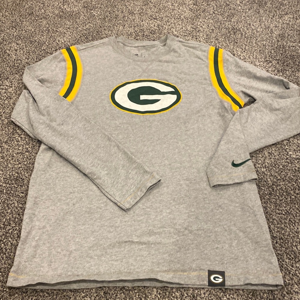 NIKE Large Green Bay Packers NFL Football long sleeve gray shirt (rugby) CCO